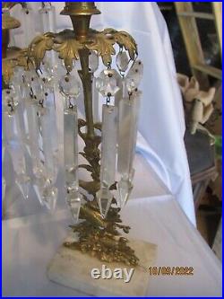SET Victorian girandole French crystal candelabra candle holders brass BIRDS