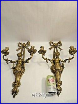 SET of 2 HOLLYWOOD REGENCY BRASS CHERUB WALL SCONCE CANDLE HOLDER 21 Italy