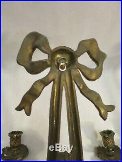 SET of 2 HOLLYWOOD REGENCY BRASS CHERUB WALL SCONCE CANDLE HOLDER 21 Italy