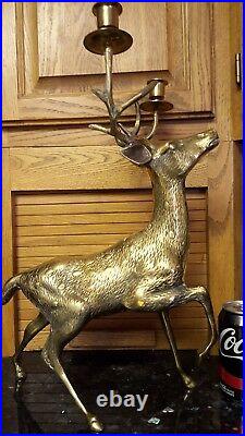 SOLID BRASS LARGE 19 TALL Stag Deer Antlers Candelabra Candle Holder BEAUTIFUL