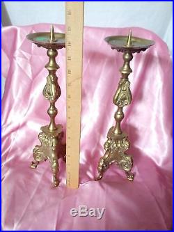 Solid Brass Vintage Ornate 14 3/4 Inch Candle Holders Set 2