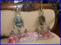 SPECTACULAR PAIR OF ANTIQUE VICTORIAN CANDLE HOLDER SCONCES WithBEVELED MIRRORS