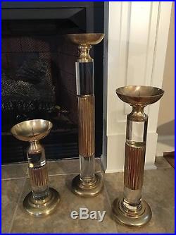 Stunning Antique Brass Lucite Candle Holders Hollywood Regency 1960's-70's