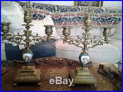 Stunning Pair Of French Brass Antique Candelabras Matching Porcelain Ladies