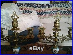 Stunning Pair Of French Brass Antique Candelabras Matching Porcelain Ladies