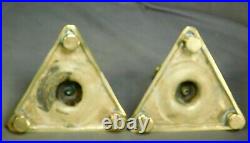 SWEET Pair 17th 18th Century Brass Candle Stick Holder Triangular Footed Spanish