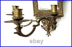 Sconce Vintage Mirrored French Goddess Faced Brass Candle Holder