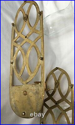 Sconces 17 Solid Brass Wall Hanging Candle Holder Hurricane Glass Set of 2
