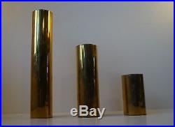 Set Cylindrical Brass Vases CandleSticks Illums Bolighus mid century Stelton era