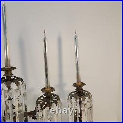 Set Girandole BRASS FIGURAL CANDELABRA Chandelier Crystals ORNATE Candle Holders
