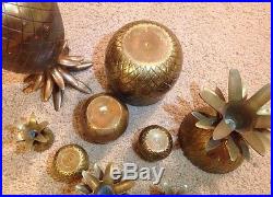 Set/Lot Of 5 Vtg brass Pineapple Trinket Box Candle Holders
