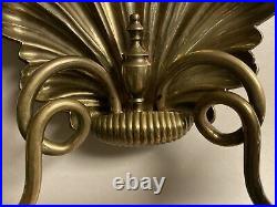Set Of 2 Vintage Brass Coated Clam Shell Double Armed Candle Wall Sconces