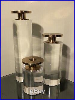 Set Of Three Graduated Lucite Brass Candlesticks Candle Holders By Karl Springer