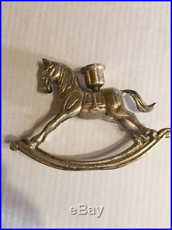 Set Of Two Vintage Brass Rocking Horse Candle Holders 6-1/2