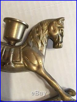 Set Of Two Vintage Brass Rocking Horse Candle Holders 6-1/2