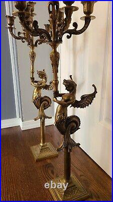 Set of 2 Antique Brass Mermaid Candelabras