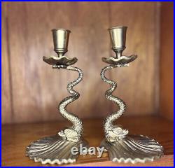 Set of 2 BRASS DOLPHIN KOI CANDLE HOLDERS
