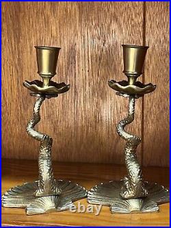 Set of 2 BRASS DOLPHIN KOI CANDLE HOLDERS