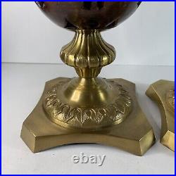 Set of 2 Solid Brass Cast Iron Lidded Incense Candle Holders 16 in Pair Vintage