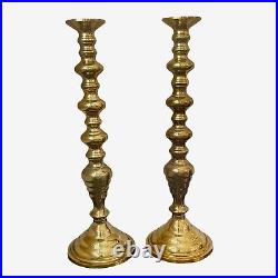 Set of 2 Tall Very Heavy Solid Brass Floor Candlesticks Candleholders 19.5H MCM