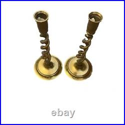 Set of 2 Vintage Brass Candlestick Holders Swirled Design, Made in Hong Kong