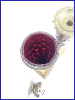 Set of 2 Vintage Ornate Brass Hand Blown Ruby Red Glass Candle/Stick Holders