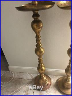 Set of 2 vintage 48 Tall Brass Candle Holders Hand Carved Church Wedding Home