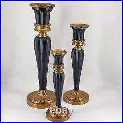 Set of 3 Dessau Black Brass Graduated Elegant Heavy Candlestick Candle Holders