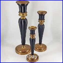 Set of 3 Dessau Black Brass Graduated Elegant Heavy Candlestick Candle Holders