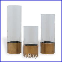 Set of 3 Evanston Clear Vases Candle Stick Holder Aged Brass Finish Metal