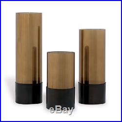 Set of 3 Evanston Gold Glass Vases Candle Stick Holder Aged Brass Finish Metal