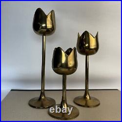 Set of 3 Gatco Midcentury Modern 1960s Solid Brass Tulip Candlestick Holders