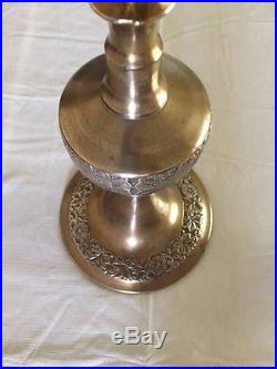 Set of Two Large Ornate Brass Tall Floor Candlestick Candle Holders 30.5 & 18