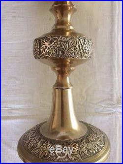 Set of Two Large Ornate Brass Tall Floor Candlestick Candle Holders 30.5 & 18