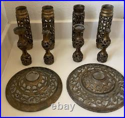 Set of Two Vintage 31 Tall Brass Ornate Candle Holder Altar Pillars