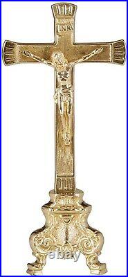 Small Ornate Brass Altar Candlestick Holders and Crucifix Set, 10 Inch N. G