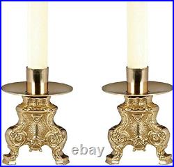 Small Ornate Brass Altar Candlestick Holders and Crucifix Set, 10 Inch N. G