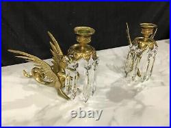 Solid Brass Griffin Phoenix Dragon Gryphon Candlestick Holder with Crystals