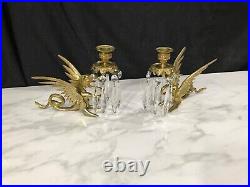 Solid Brass Griffin Phoenix Dragon Gryphon Candlestick Holder with Crystals