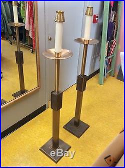 Solid Brass Pair of Vintage Church 4 ft 7 in Candle Holders (139.7cm)