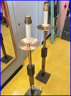 Solid Brass Pair of Vintage Church 4 ft 7 in Candle Holders (139.7cm)