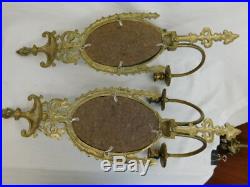 Solid Brass Wall Sconces Candelabras Mirrors Pair Ormolu Candle Holders Ornate