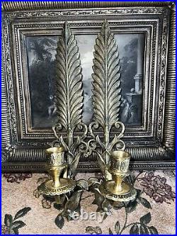 Solid brass Feather shaped wall sconce candle holder set of 2 made in India