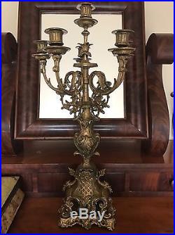 Stunning 24 Tall Antique French Candelabra Ornate Brass With Griffins