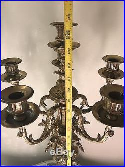 Stunning 24 Tall Antique French Candelabra Ornate Brass With Griffins