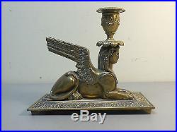 Stunning Antique Brass/bronze Egyptian Revival Winged Sphinx Candle Holder