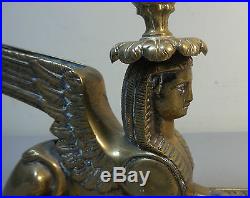 Stunning Antique Brass/bronze Egyptian Revival Winged Sphinx Candle Holder