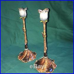Stunning Pair Jay Strongwater Twisted Rose Candlesticks