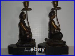 Stunning Pair Of Brass Blackamoor Nubian Genie Servant Lamps Candlestick Holders