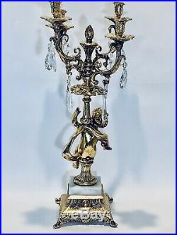 Stunning Vintage 24Inches Imperial French Brass and Crystal Candelabra 4 Candles